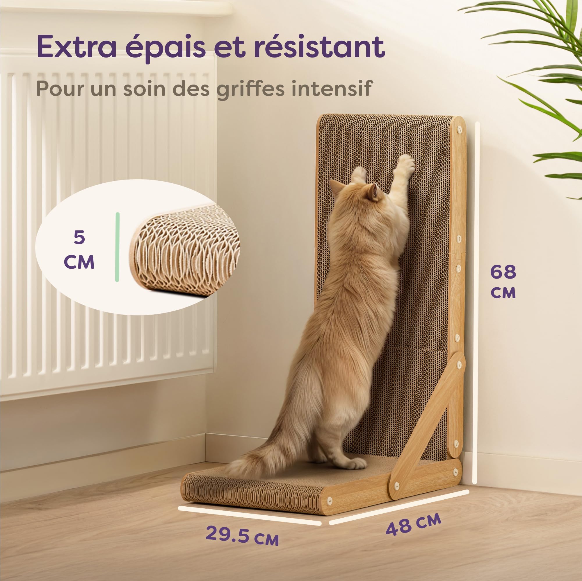 Knupis Griffoir pour Chat 68 cm – Carton à Grattoir Extra Robuste pour L'entretien des Griffes – Dure jusqu'à 2 Ans – Montage Facile - Protection pour canapé et Mur