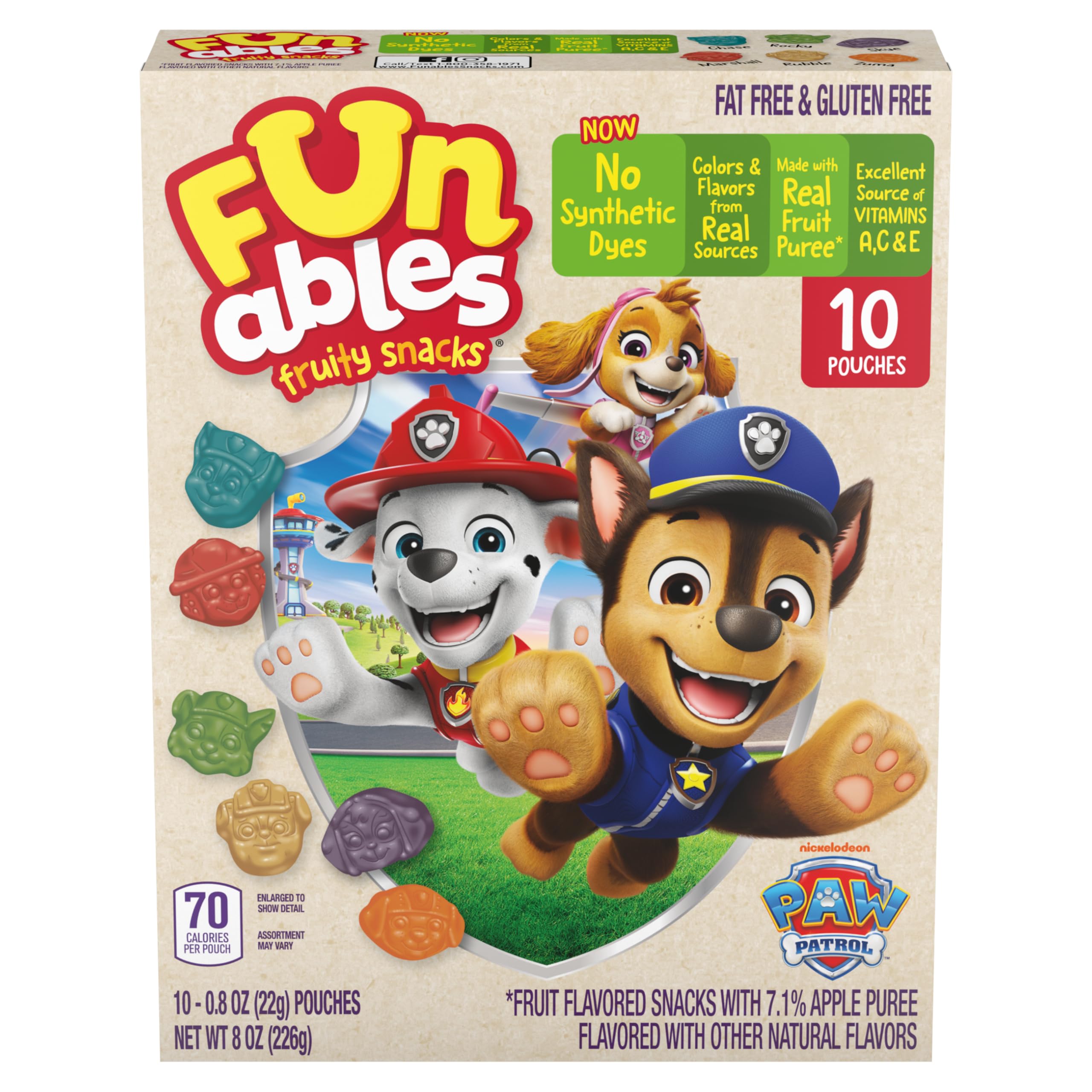Funables Fruity Snacks, PAW Patrol, Assorted Fruit, Flavored Snacks, 0.8 oz 10 ct