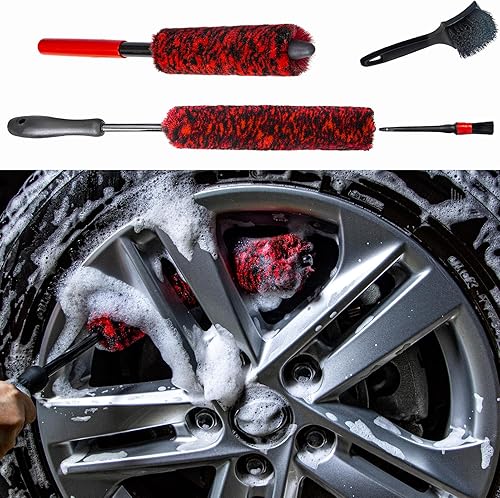 Paquete de 4 cepillos suaves para llantas de rueda sin metal, cepillo sintético de limpieza de automóvil, altamente absorción de agua, cepillo de
