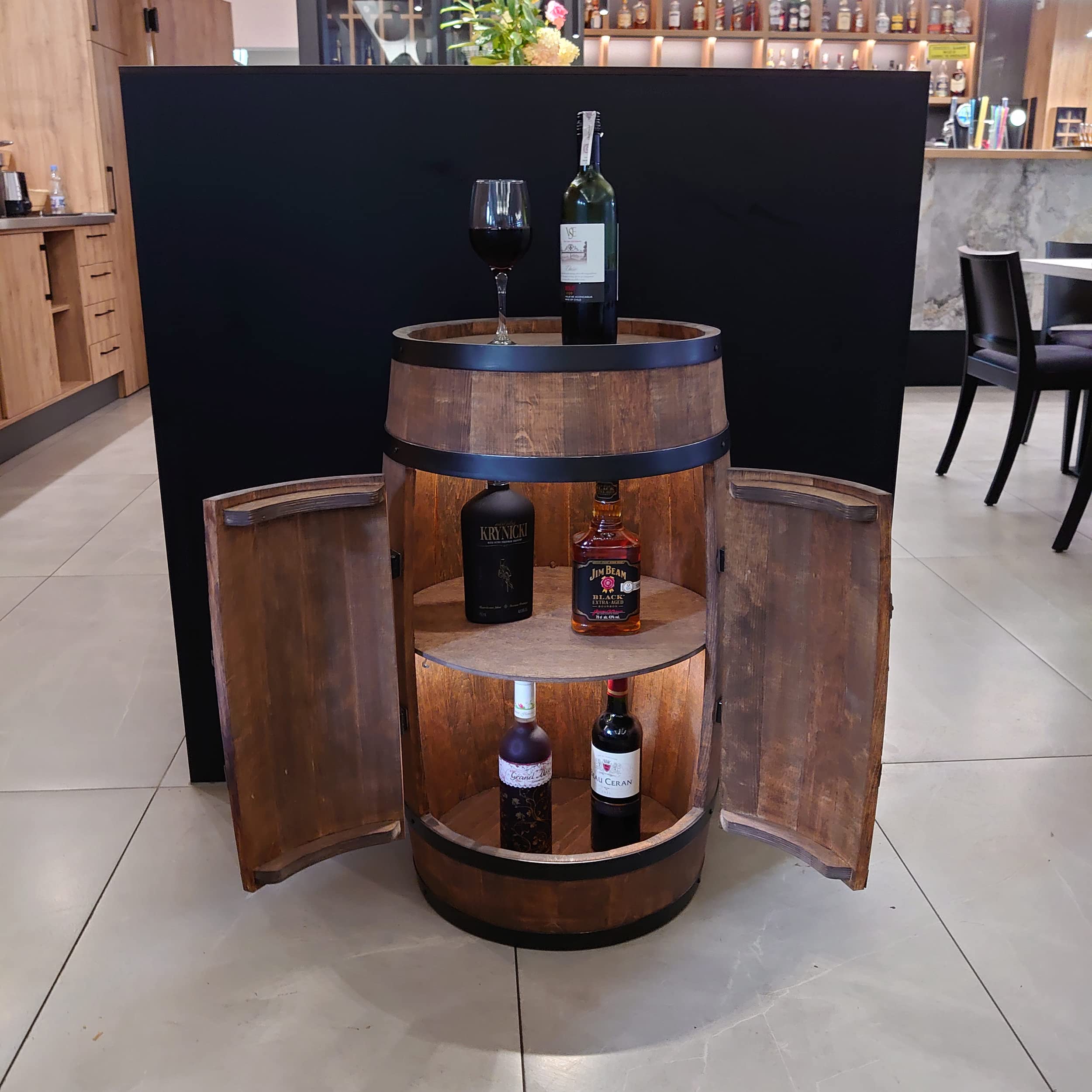 CREATIVE COOPER Casier à Vin en Bois Avec Porte LED - Armoire à Alcool - Étagère à Bouteilles - Minibar 80cm Wenge