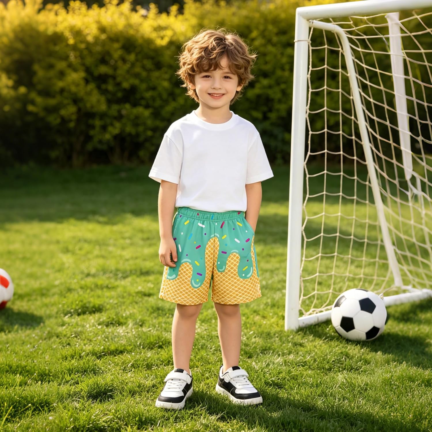 VIGTRO Boys Athletic Casual Shorts Gym Shorts Elastic Waist with Pockets, Summer Sports Outdoor Homewear for Kids Size 7-15Y
