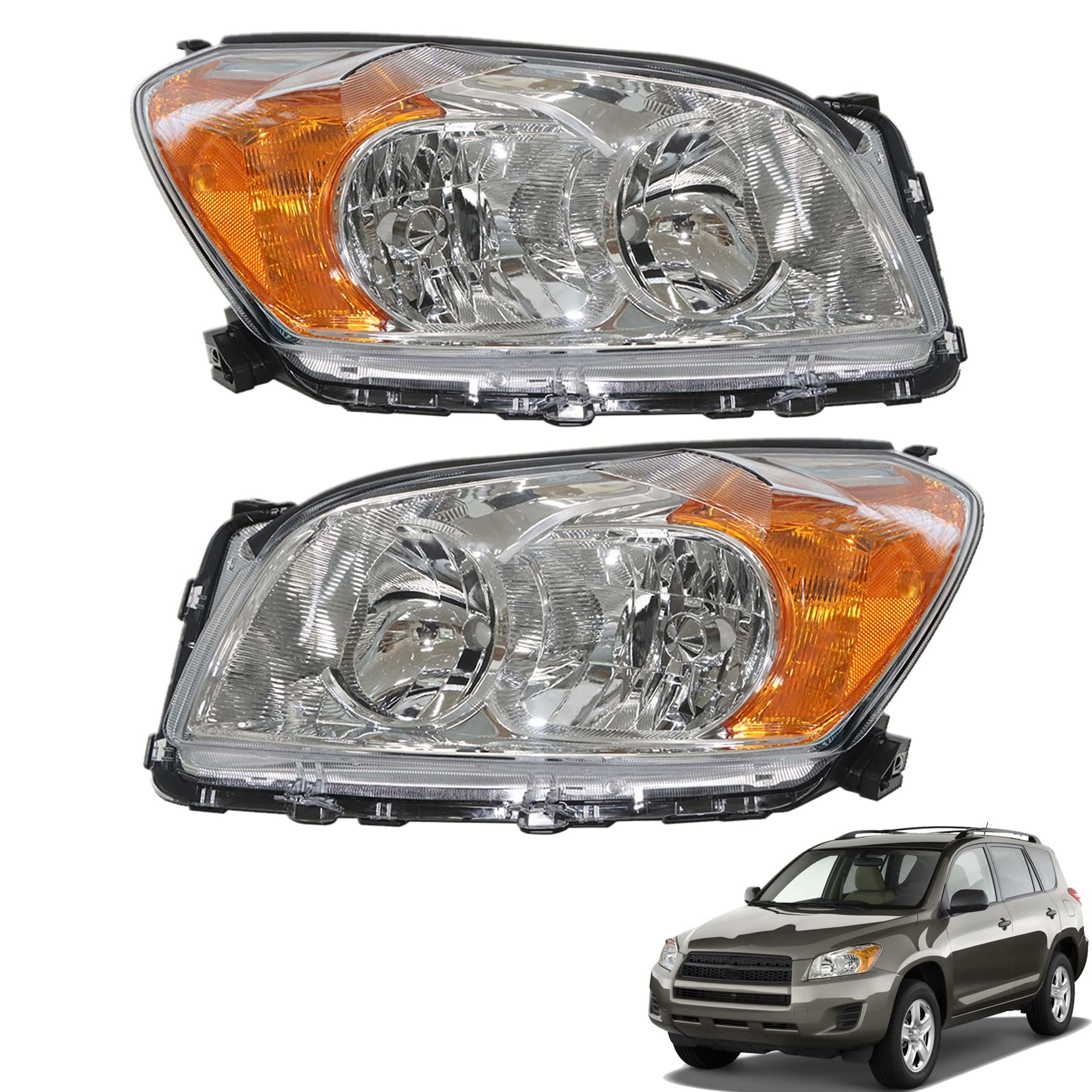 2-Pack Headlight Assembly Headlamps Halogen Headlights Clear Lens Left Right Side Replacement for 2009 2010 2011 2012 RAV4