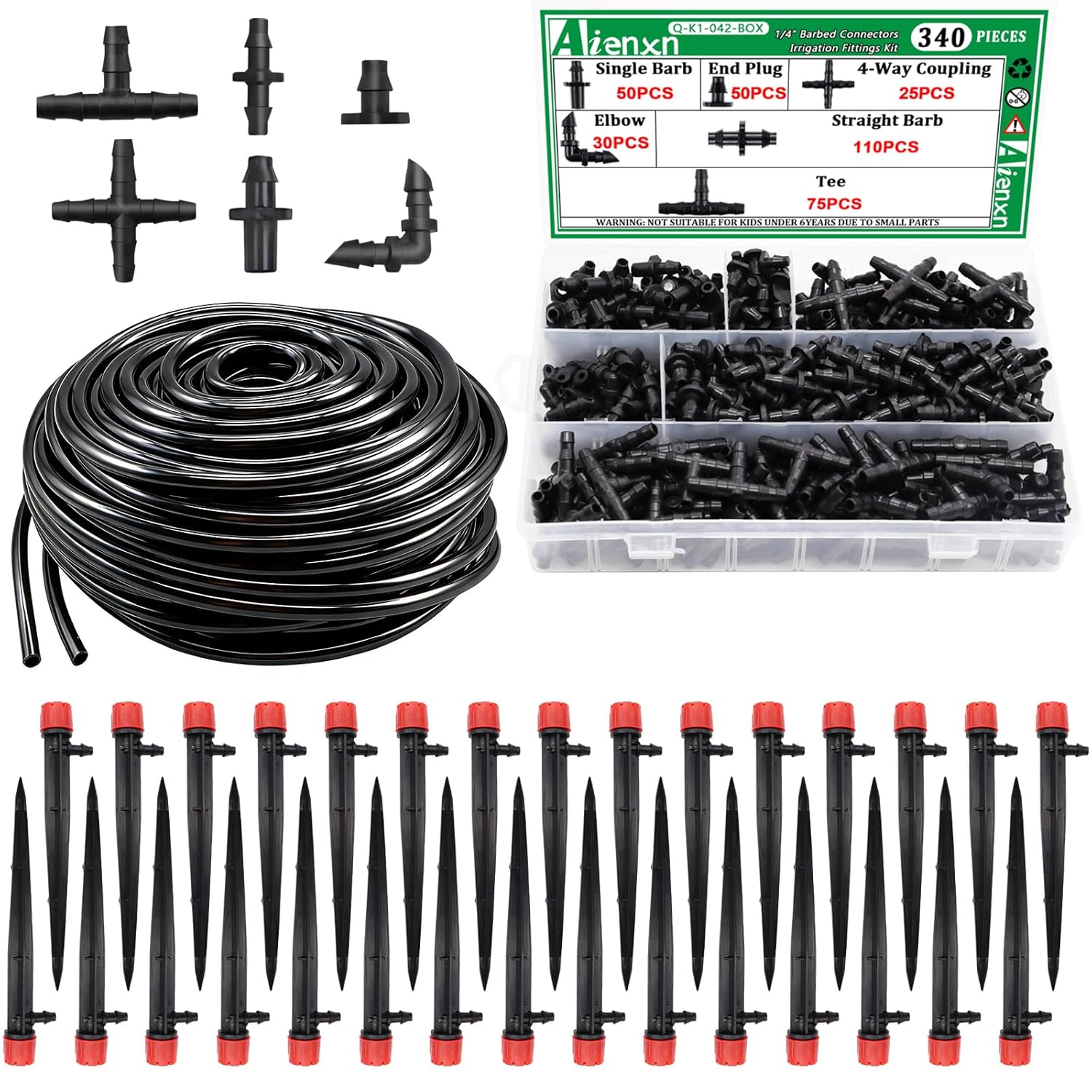 135PCS 240FT Drip Irrigation System Set, Automatic Drip Irrigation Kit for Greenhouse, Yard, Lawn, Plant, with 1/2 inch Hose, 1/4 inch Distribution Tubing and Accessories