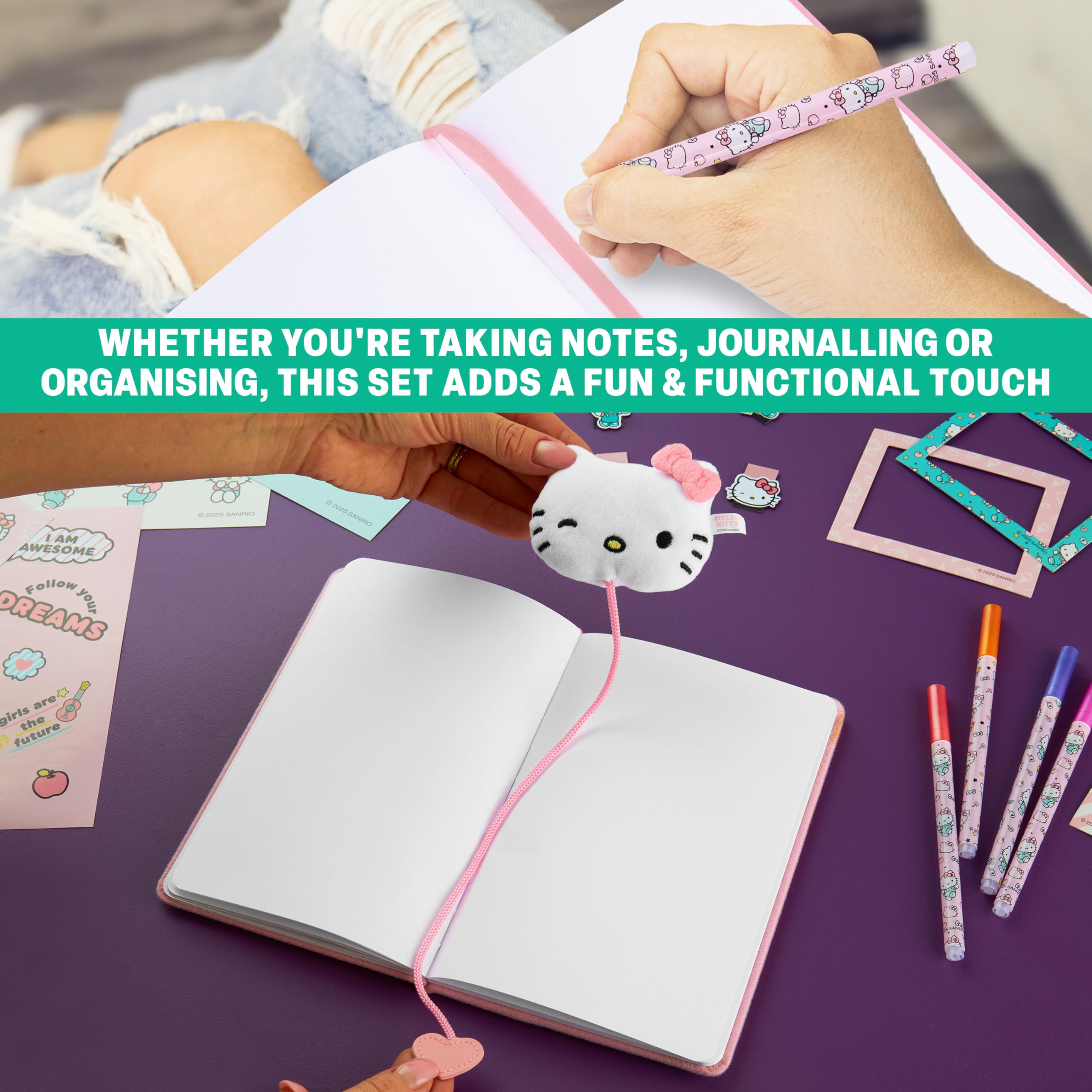 Get Trend Hello Kitty Sanrio Scrapbook Kit for Girls DIY Journal Craft Set Kawaii Notebook Stickers Pens Bookmarks Patches Art Supplies Girls Gifts (Multi Hello Kitty) - Image 2