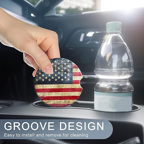 Miniatura 7 de Posavasos de automóvil con bandera estadounidense para mujer, paquete de 2, retro, absorbentes, para portavasos de automóvil, de cerámica,