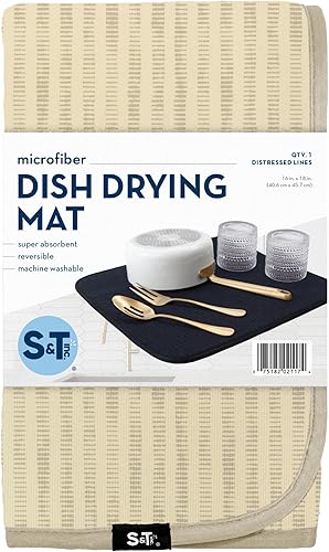 Miniatura 201 de S&T INC. Tapete de microfibra para secado de platos, reversible y absorbente para cocina, de 16 x 18 pulgadas, color negro