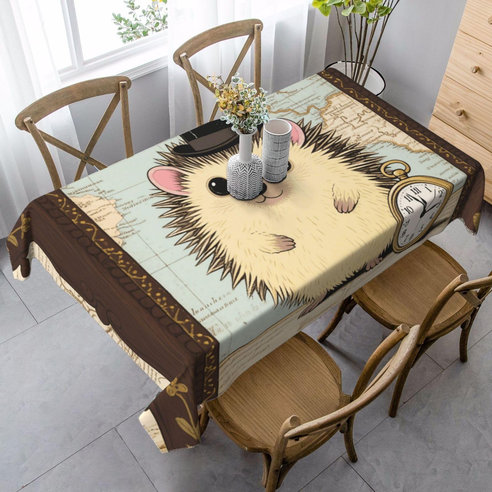Funny Hedgehog Rectangle Tablecloth 35x55 Inch, Washable Reusable Farmhouse Table Cloths Wrinkle Free And Spillproof Kitchen Dinning Table Cover For Party Wedding Picnic Home Decor Tablecloths