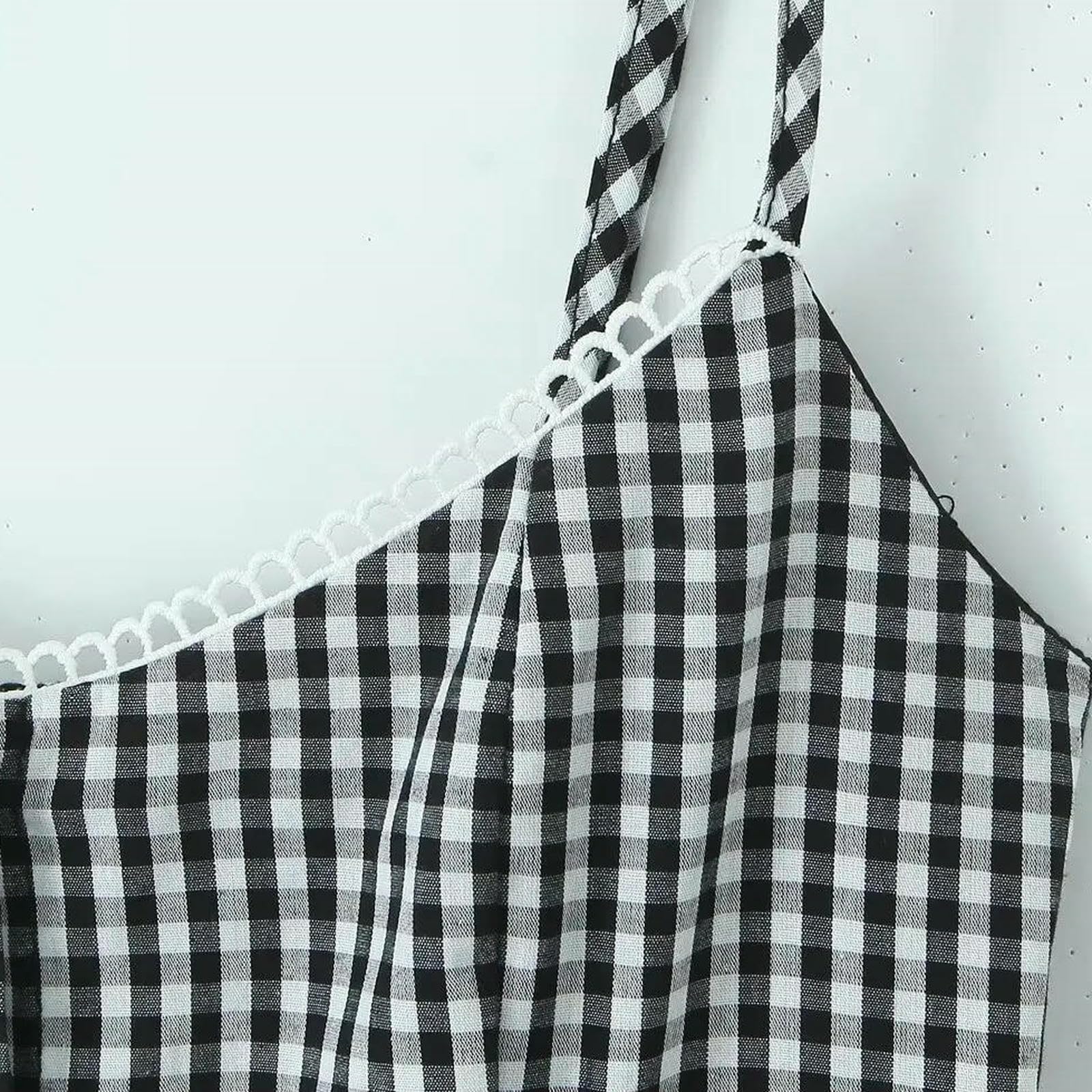 Sukienka damska letnia z przodu Button Plaid Sling Mini Cienkie Plastry V Neck Szyjka Lobility Sukienka w kształcie litery A Folmes Bawełniana sukienka-Czerwona-m