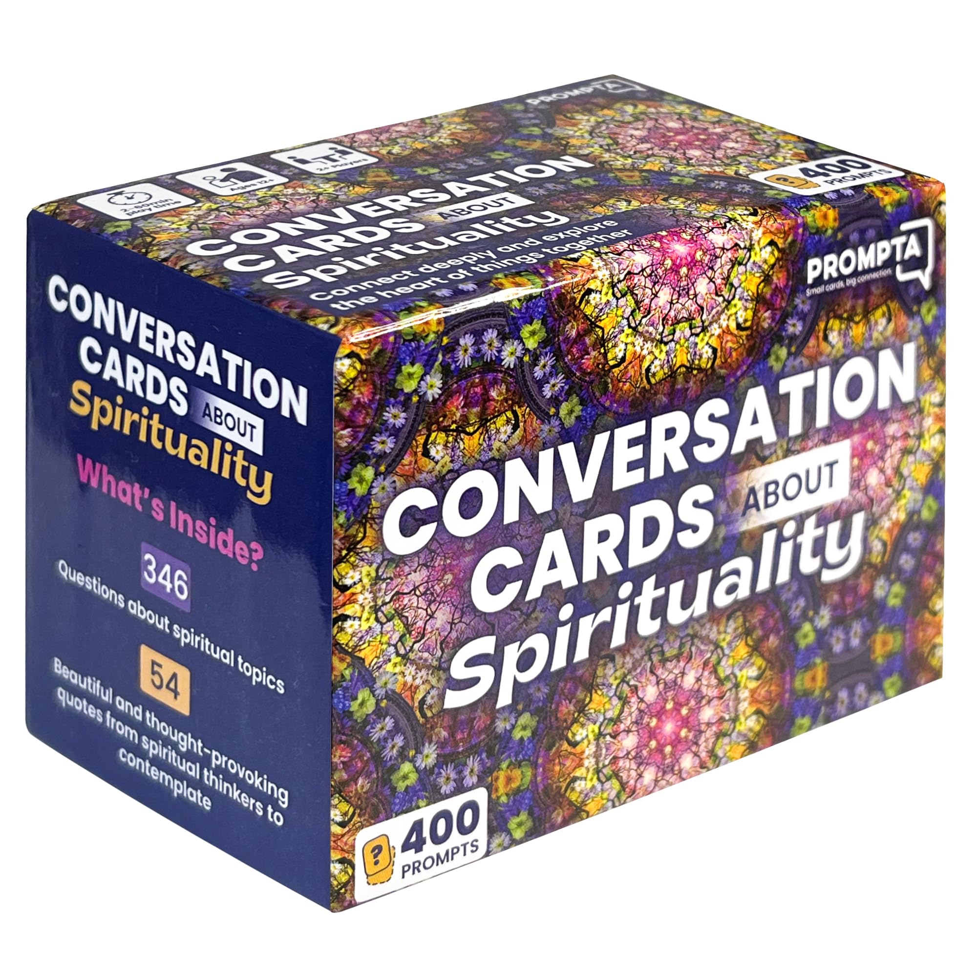 Prompta 400 Spirituality - Deep Spiritual Questions Cards for Self-Reflection and Conversation - Non-Denominational Spiritual Gifts Spiritual Stuff, Complements a Daily Self Reflection Journal