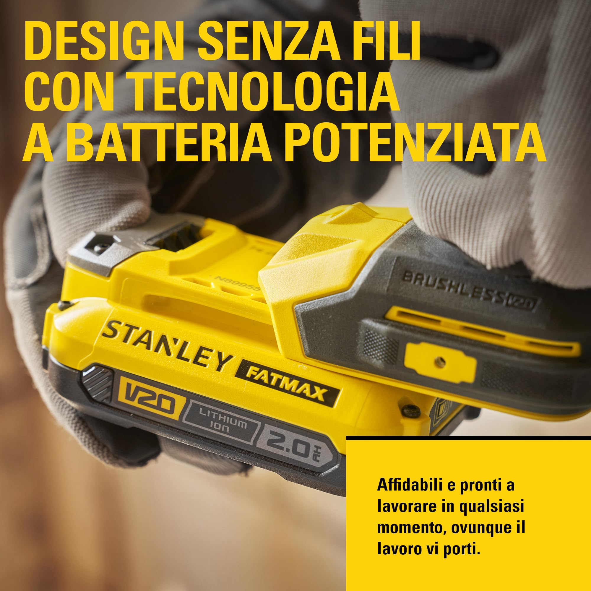 STANLEY V20 Trapano avvitatore a percussione a 2 ingranaggi senza filo, include batteria agli ioni di litio da 2,0Ah, caricatore da 1,25A e 100 accessori con custodia ProStack, 18V, SFMCD716D2A-QW