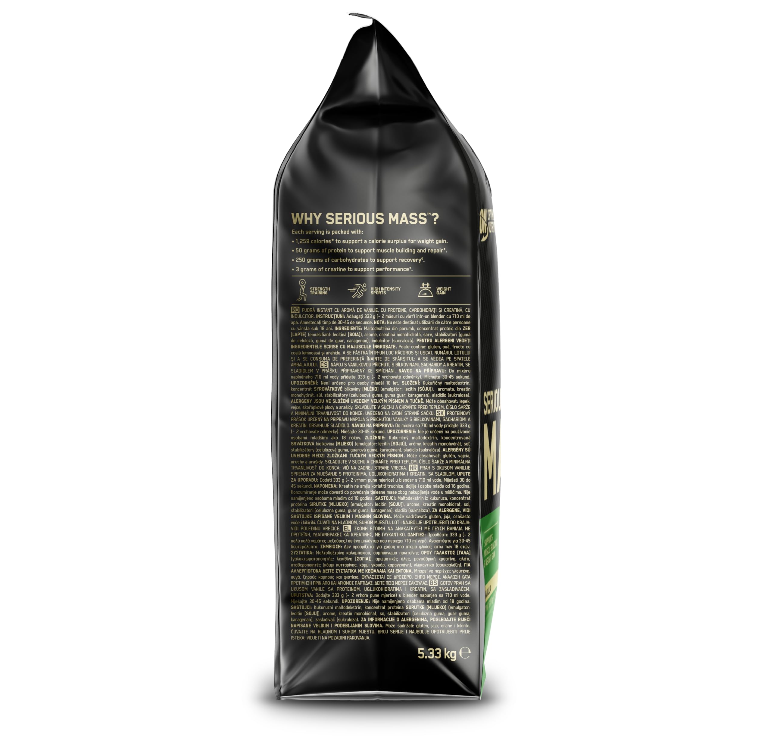 Optimum Nutrition Serious Mass 2025 - Polvo de ganador de peso, sabor vainilla, 5,33 kg, 16 porciones