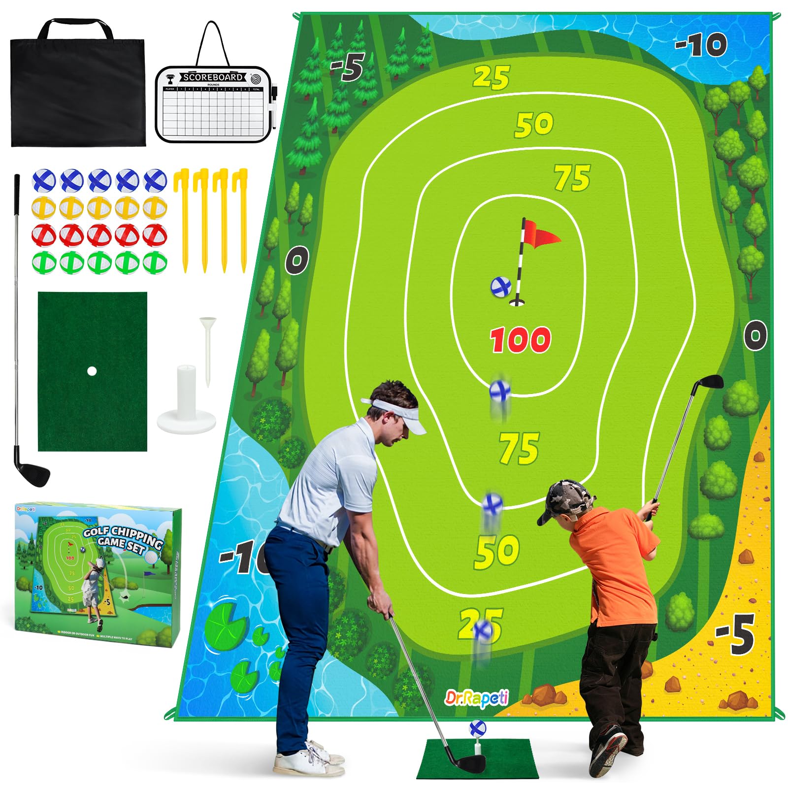 Dr.Rapeti Tapis de Golf Intérieur Lavable, Ensemble de Jeu Battle Royale, Tapis d’Entraînement pour Enfants