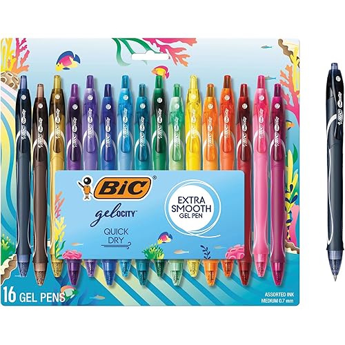 BIC Gelocity Quick Dry Ocean Themed Gel Pen Set with Fast-Drying Ink and Retractable Design, 16-Count in Assorted Ink