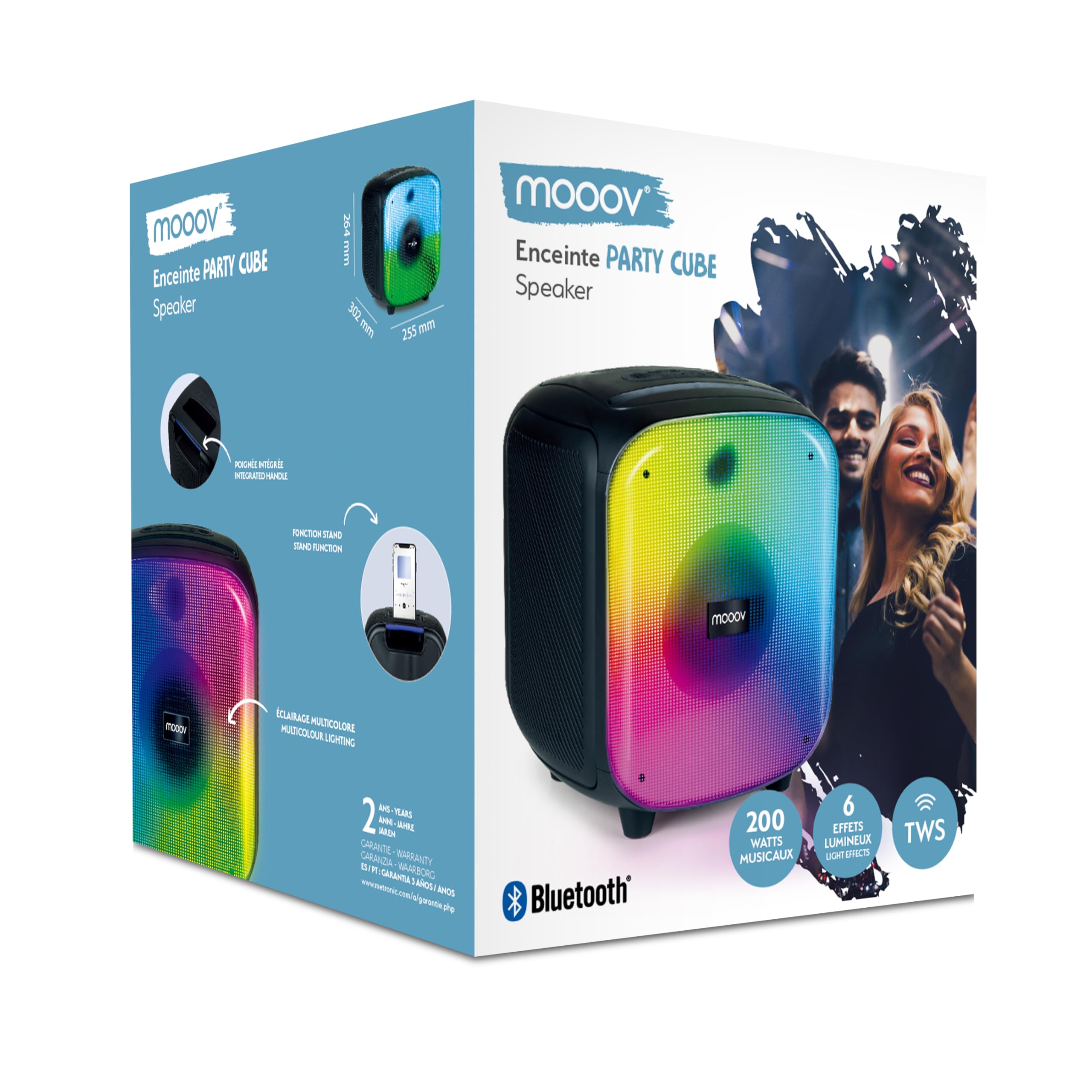 Mooov 477370 - Potężny głośnik Bluetooth 200 W Musicale, TWS, przenośny, 6 efektów LED, gniazda USB, microSD, wejście Micro