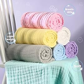 MUKIN Baby Bath Towels, Super Soft Cotton Receiving Blanket for Baby\'s Delicate Skin,2Pack Swaddle Blanket for Newborns Toddlers Boy Girl,Baby Registry as Shower (White+Yellow)