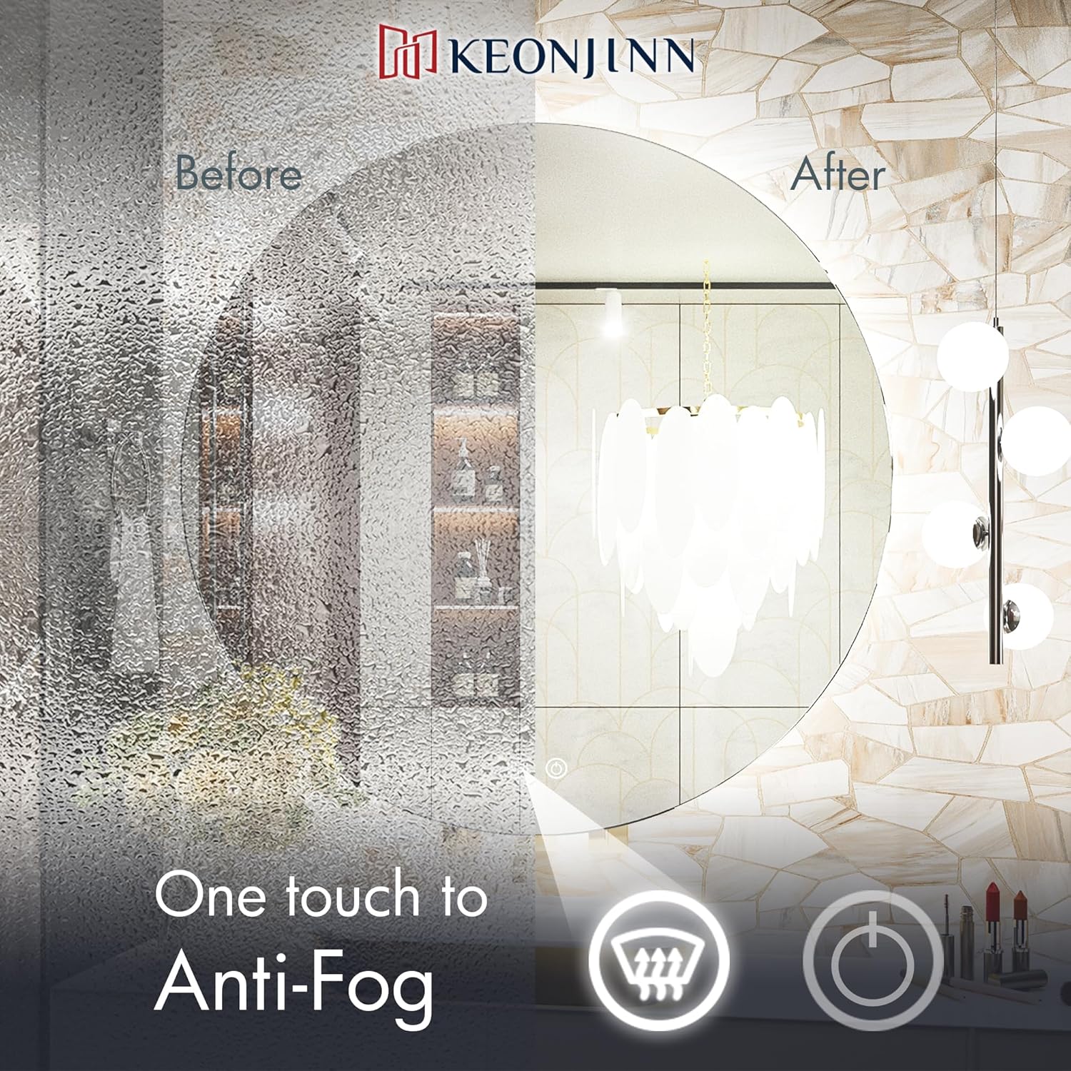 Keonjinn 40 Inch Large Round LED Bathroom Mirror with Lights, UL Listed LED Driver, Oversized Backlit Mirrors, 3 Color Temperature, Circle Frameless LED Lighted Wall-Mounted Vanity Mirror
