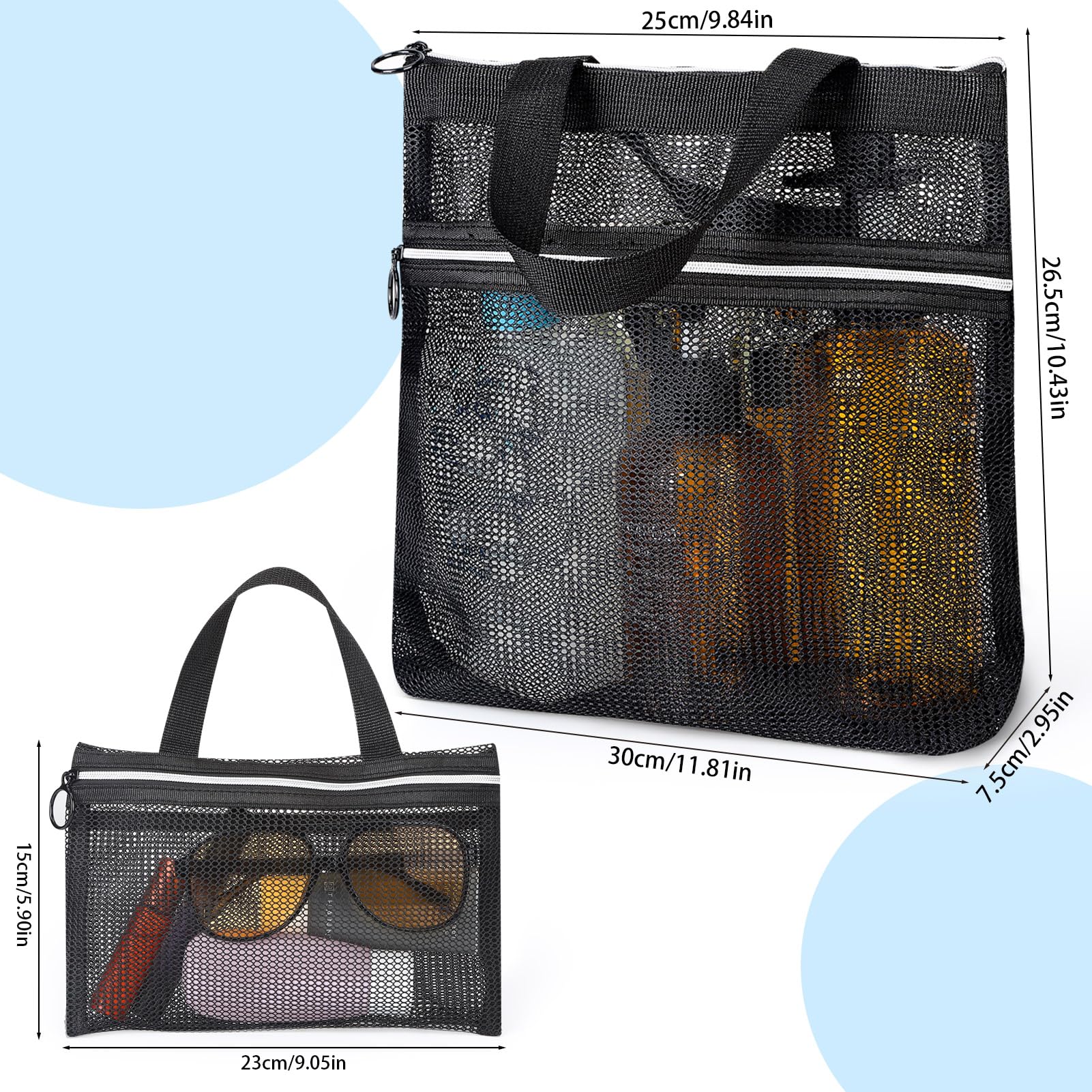 saerryor 2 Pcs Mesh Shower Bags, Quick Dry Portable Tote Bag with Zipper and Pockets - Image 2