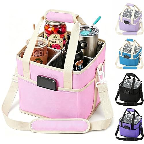 NVXEBOG 4-Compartment Drink Carrier Bag (Pink)