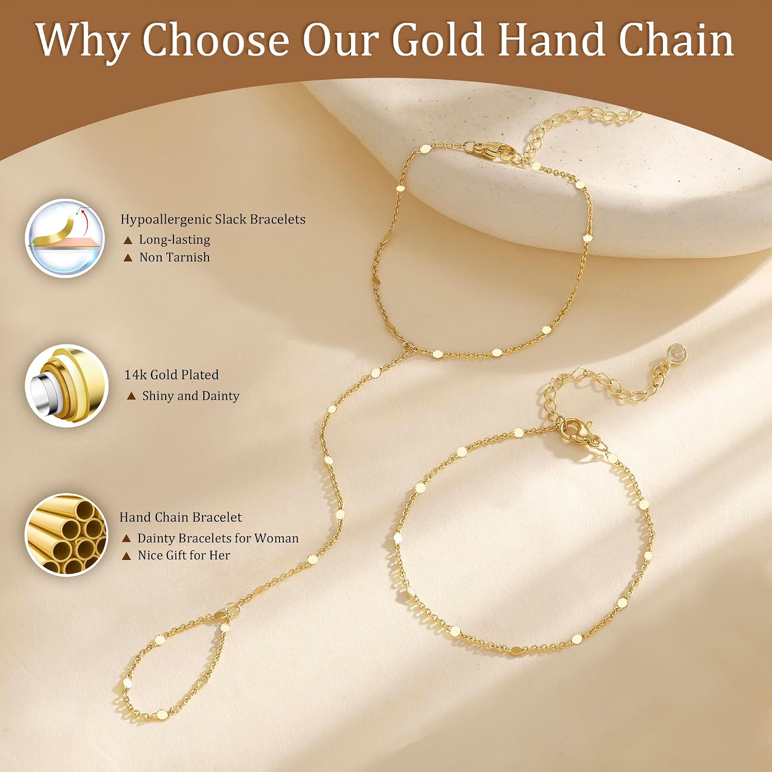 Carffordo Hand Chain Bracelet for Women, Dainty Gold Finger Ring Bracelet image 5