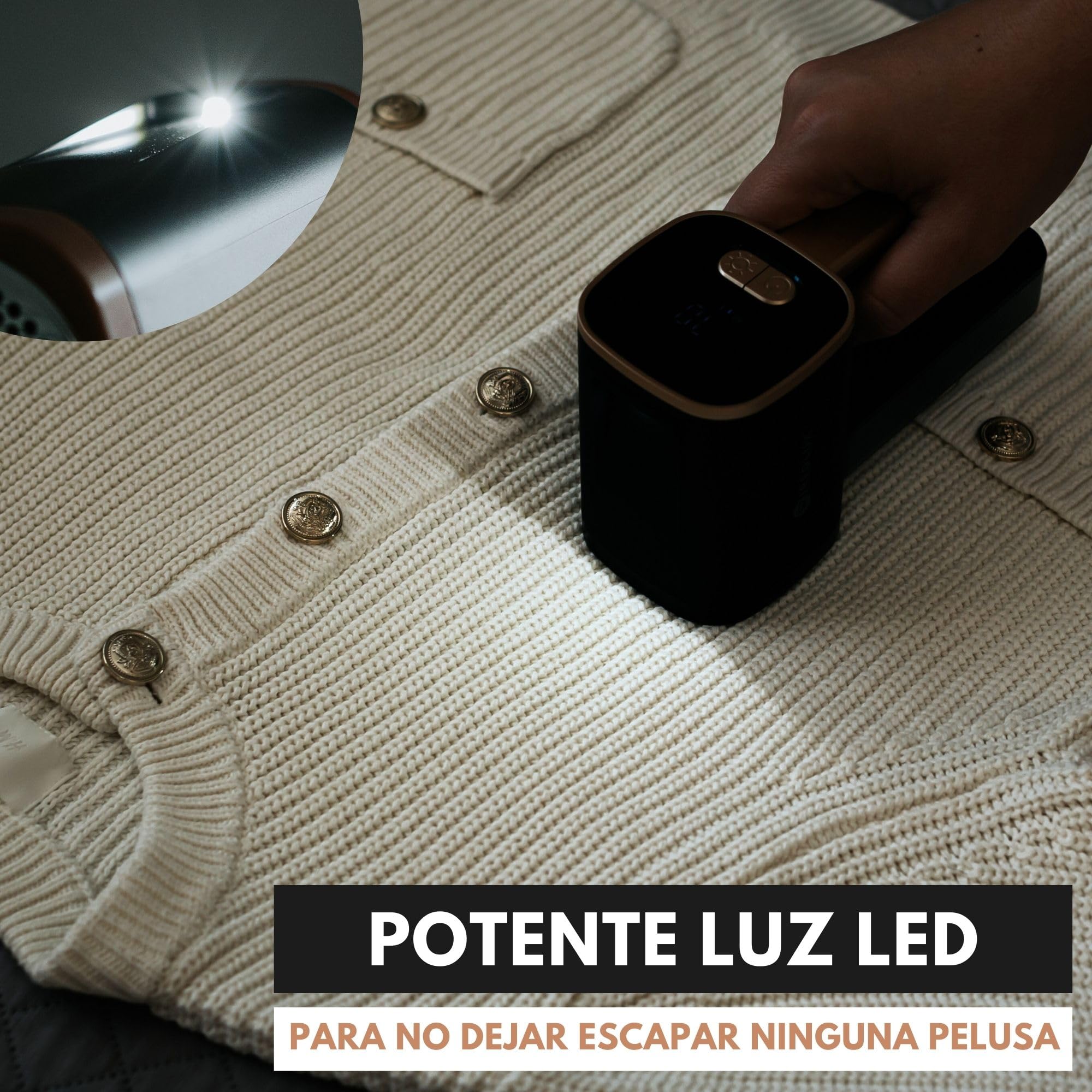 Quitapelusas Eléctrico - Quita Pelusas Recargable para Ropa y Muebles - Luz LED, 3 Velocidades, Cuchilla de 6 Hojas, Carga por USB - Quita Bolitas de Pelusa con Doble Protección