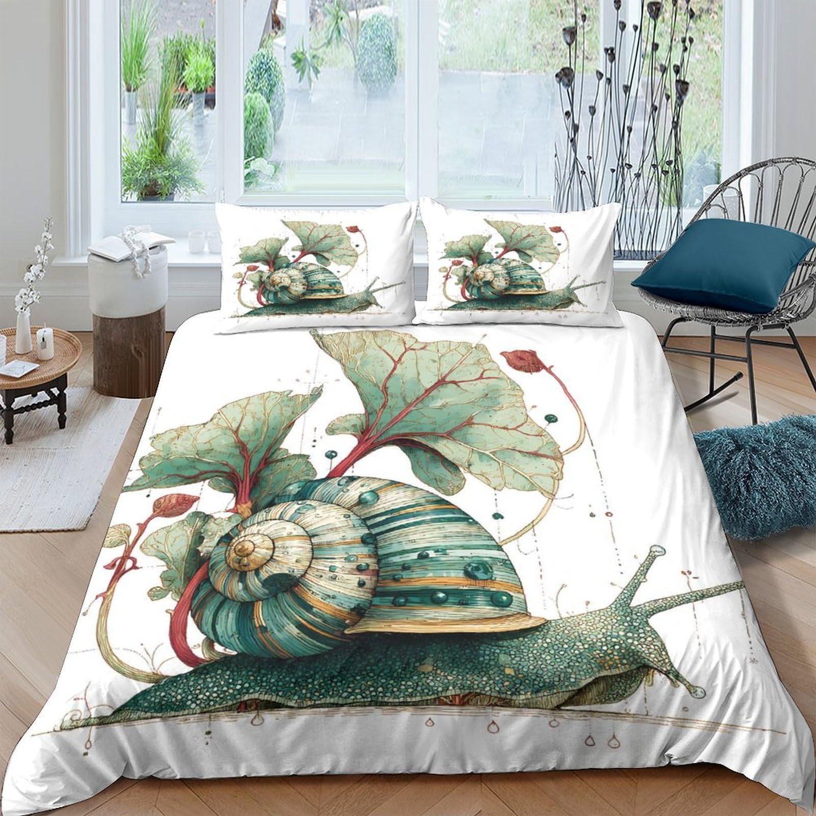 Ctjqhvkz Style-1 3D Printed Botanical Snail Fitted Sheet Microfiber Anti-Slip Bedroom Decor Leaf Art Mattress Cover Machine Washable Single（135X200cm）