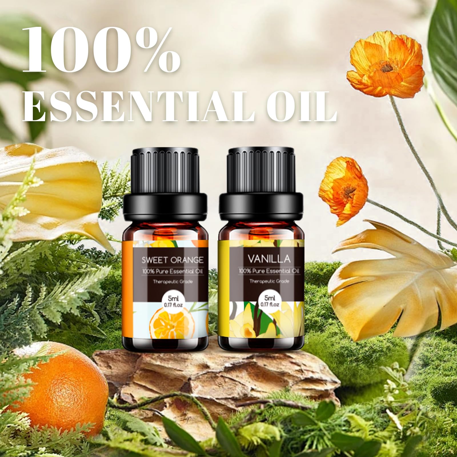 AESHORY Set di Oli Essenziali per Diffusori Umidificatore 20 x 5ML, Olio Essenziale Naturali per Aromaterapia, Candele Fai Da Te, Profumate, Massaggio, SPA - Lavanda, Tea Tree, Citronella, Incenso
