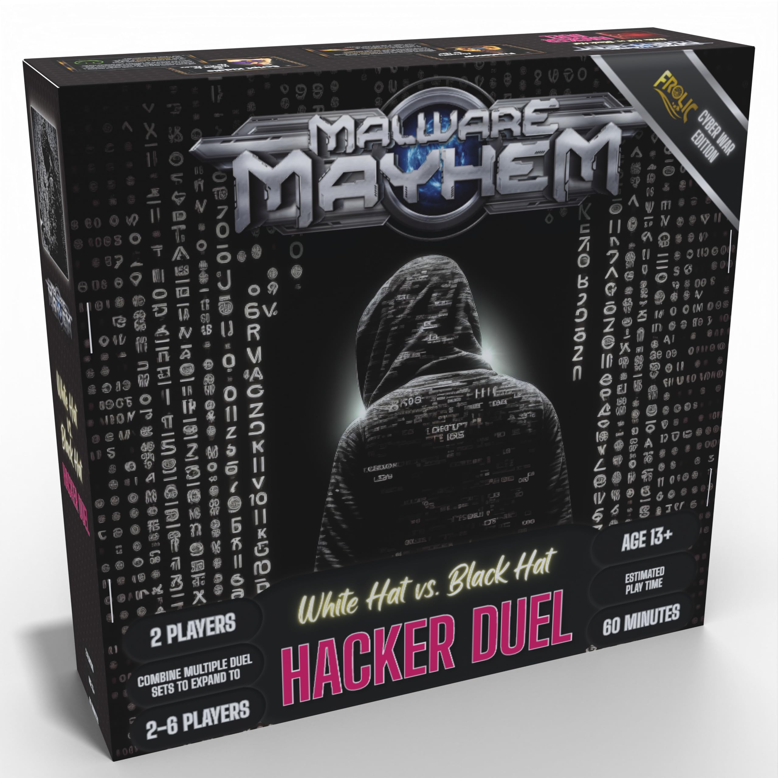 FROLICMalware Mayhem Hacker Duel, Cyber War Edition Board and Card Game, White Hat vs. Black Hat Hackers, 2-player, age 12+, 40 minutes