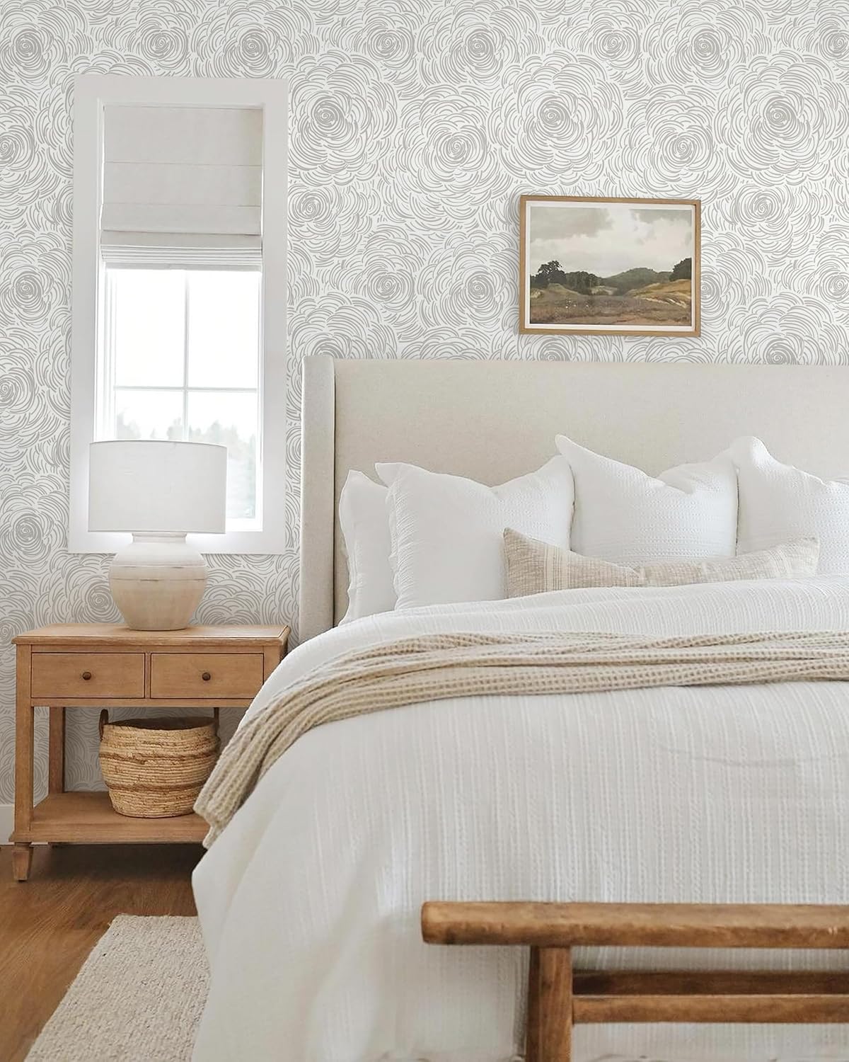 EeeComing Grey Peel and Stick Wallpaper Grey and White Floral Contact Paper Modern Peel and Stick Flower Wallpaper Self Adhesive Wall Paper Removable for Bedroom Cabinets Vinyl 17.3" X 78.7"