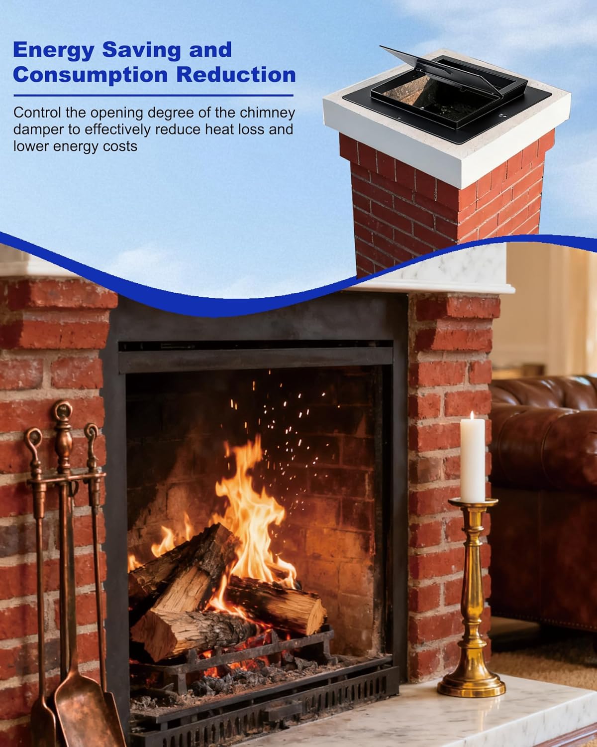Chimney Seal Tight Damper 13" X 13" for Wood-Burning Brick Fireplaces, Chimney Top Damper Effectively Protects Against Dust, Rain, and Snow, Alloy Chimney Damper