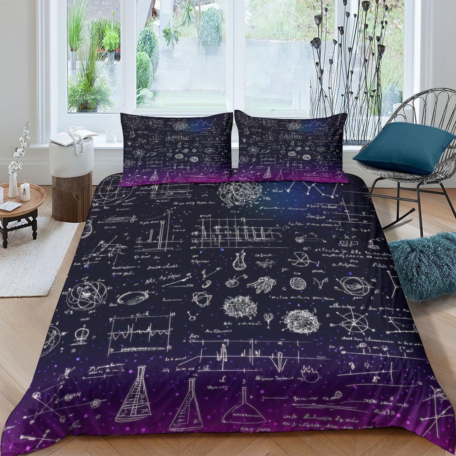 Ctjqhvkz Style-3 3D Printed Science Formula Fitted Sheet Microfiber Purple Blue Chemistry Bed Cover For Bedroom Dorm Mattress Protection Decor Single（135X200cm）