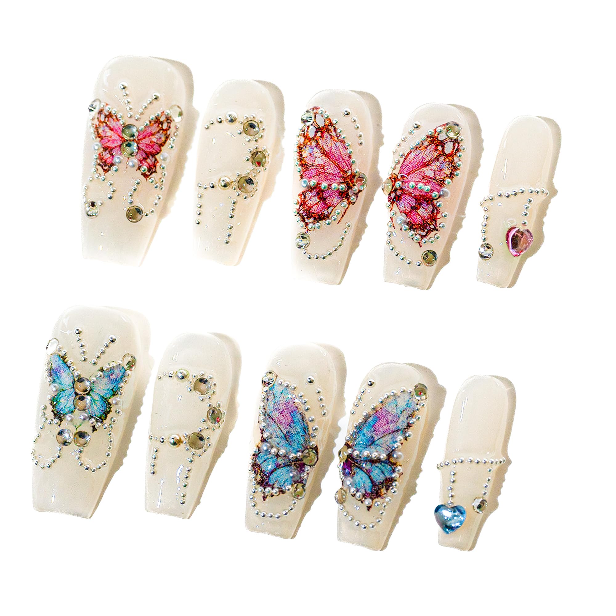 Sun&Beam Nails Handmade Press-on Long Coffin Ballerina Red White Black Silver Glam Halloween Ombre Design Fashion False Nail Tips 10 Pcs Set (#189 M) — view 19