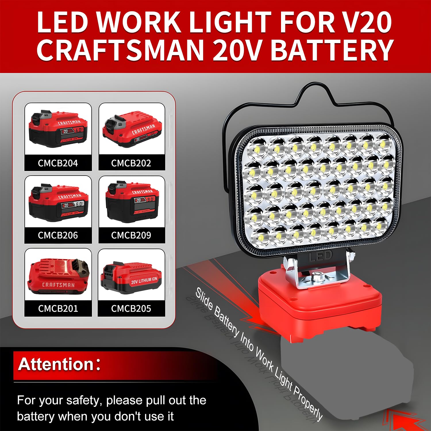 Cordless Led Work Light For Craftsman 20v Battery Portable