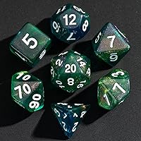 Vista 10 de Juego de dados DND de 7 dados poliédricos con una bolsa de dados de cuero, juego de dados D&D para juegos de mesa RPG (negro)