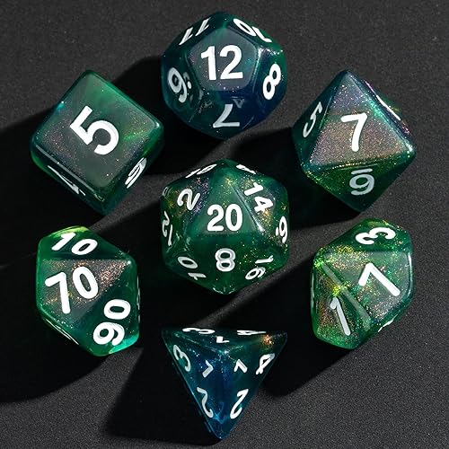 Miniatura 10 de Juego de dados DND de 7 dados poliédricos con una bolsa de dados de cuero, juego de dados D&D para juegos de mesa RPG (negro)