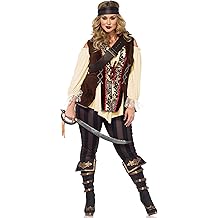 Womens 4 Piece Captain Blackheart Set Cold Shoulder Shirt Leggings and Headband Sexy Halloween Costume