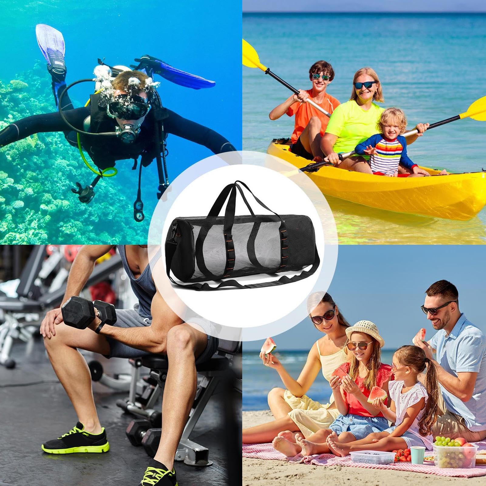 Sac d'Équipement de Plongée pour Voyage - Maille avec Tuba, Cylindre Pliable