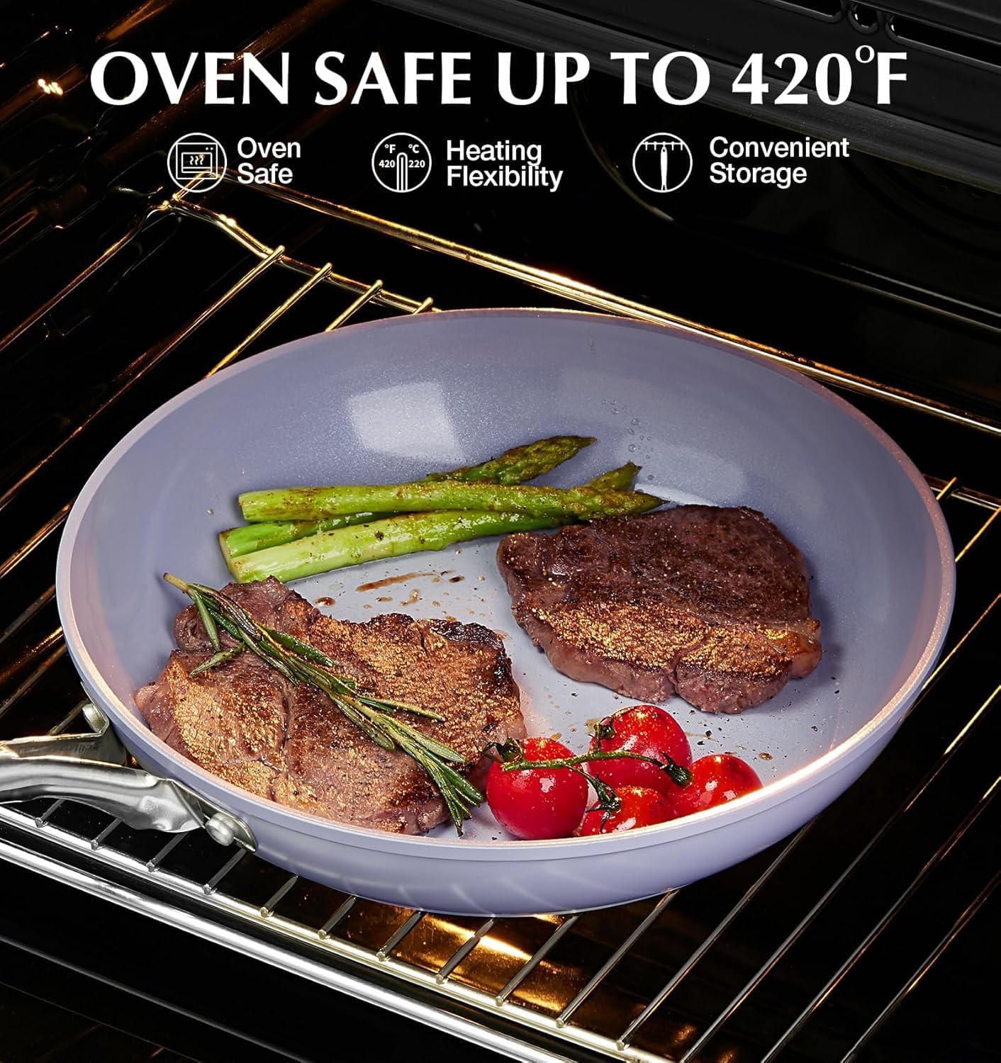 KOCH SYSTEME CS 14 Inch Frying Pan with Lid, Large Skillet with Lid, Extra Large Fry Pan for Family & Commercial Use, Oven Safe, 14 Inch Skillet Lids, Induction Compatible, Purple