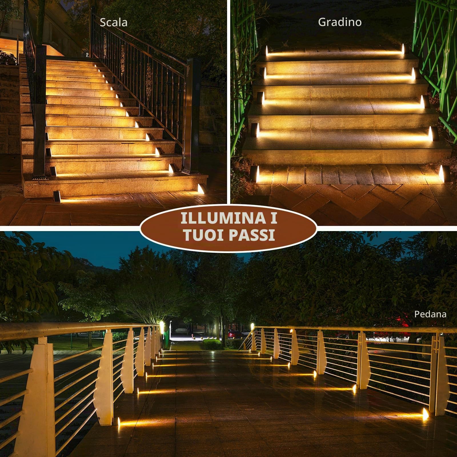 NIORSUN Luci Solari da Giardino, 6 Pezzi Luci per Scale Esterne, Impermeabili IP67 con 13 LED Luminosi, Bianco Caldo 3000k, Auto On/Off, per Scale, Gradini, Terrazze, Giardini, Verande, Vialetti
