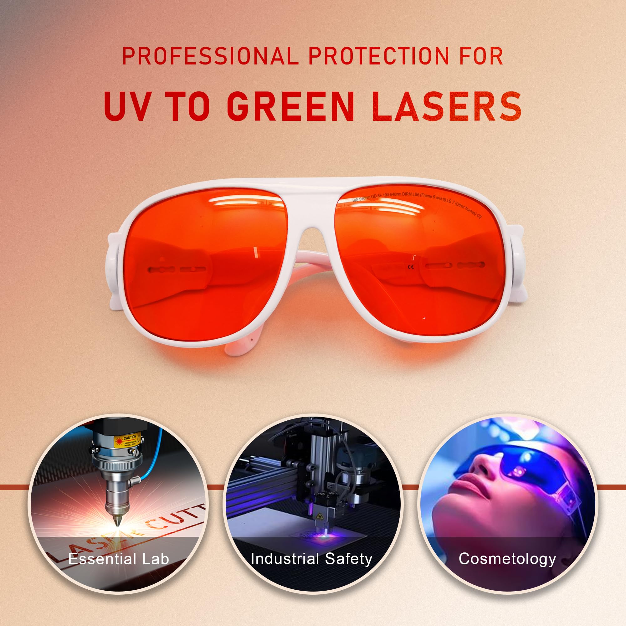 MCWlaser Laser Schutzbrille Brille 190-540nm Laser Safety Goggles Glasses OD7+ For UV light Violet Blue Green Laser 405nm 445nm 450nm 473nm 532nm Absorption Type EP-3 Style 1