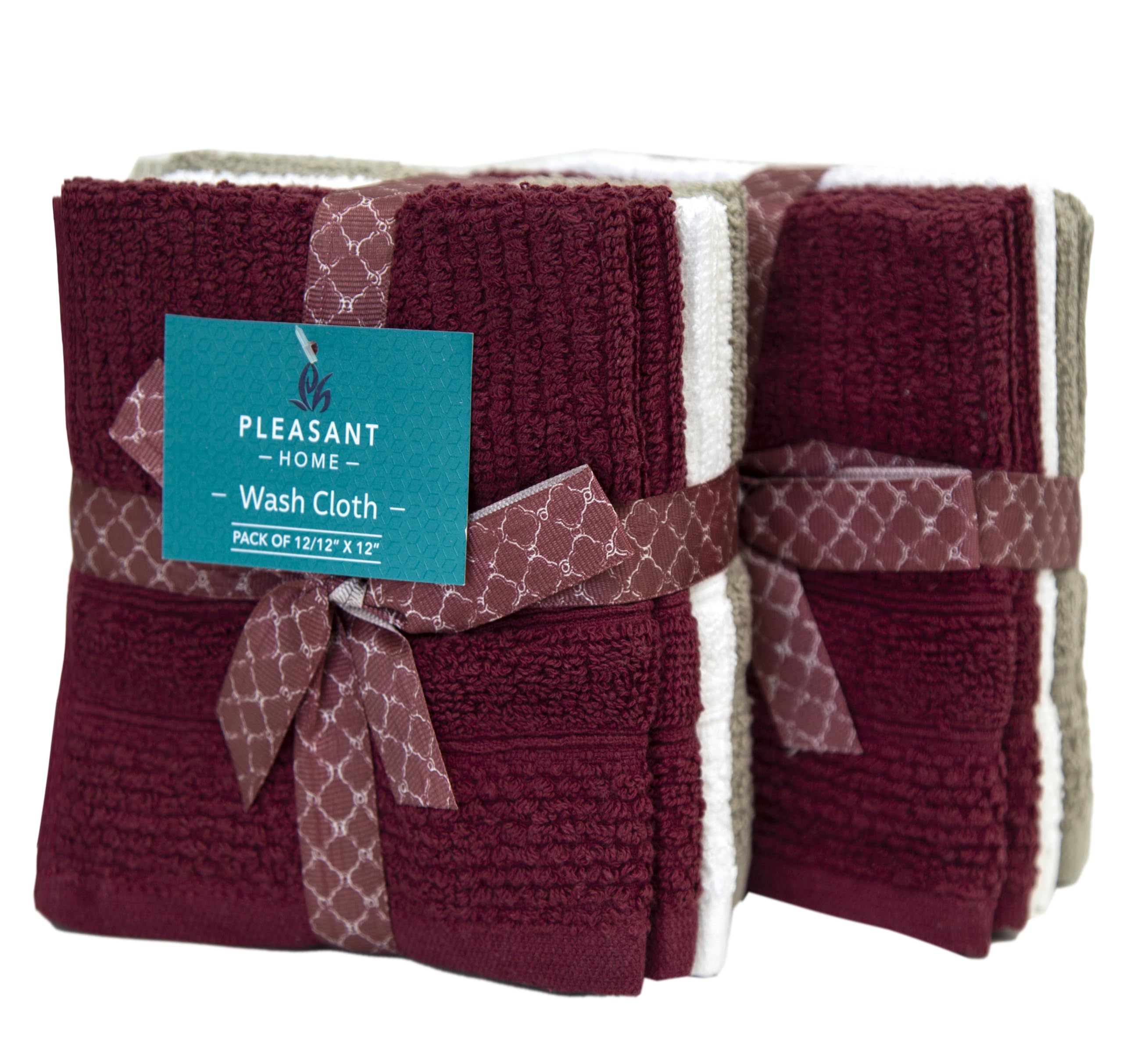 PH Pleasant Home Ribbed Wash Cloths Set - 12 Pack (12” x 12”) – 509 GSM - 100% Ring Spun Cotton Wash Cloth - Super Soft and Highly Absorbent Face