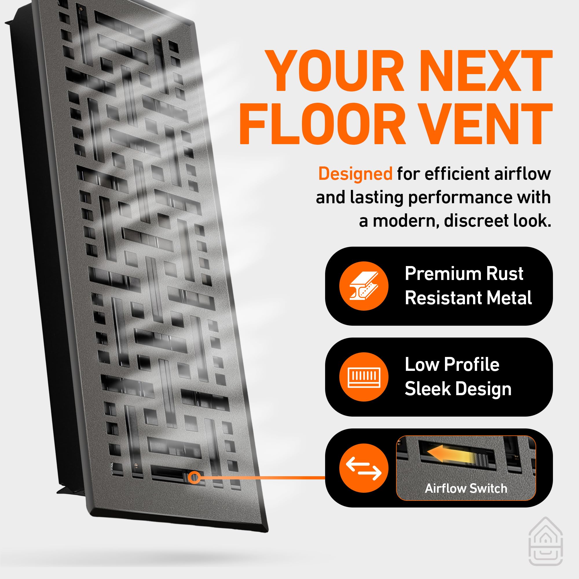 2x10 Inch Floor Vent Cover With Mesh Basket - Walkable Metal Air Register, Basketweave Design, Dark Grey - View #4