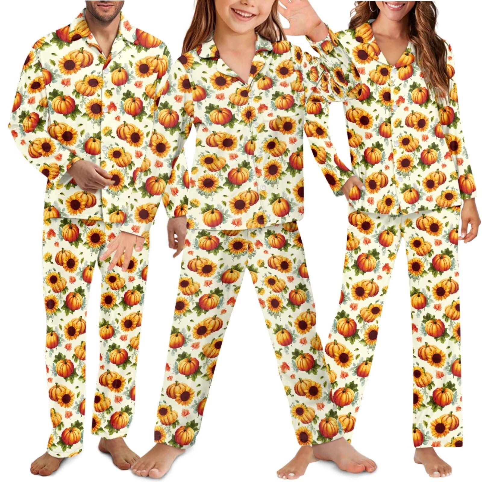 Set di pigiami per la famiglia, per donne, uomini, bambini, morbido, con bottoni, a maniche lunghe, abbigliamento da notte