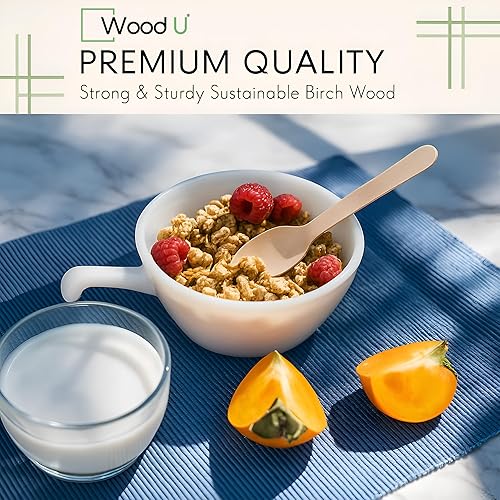 Miniatura 4 de WoodU - Cucharas de madera desechables  100% naturales, ecológicas, biodegradables y compostables - Paquete de 200 cucharas de 6.5 pulgadas