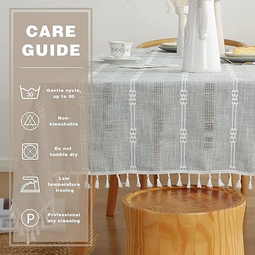 Miniatura 5 de Pahajim Manteles rústicos de arpillera, manteles bohemios para picnic cuadrado al aire libre, mantel de lino para fiesta (gris hueco verde,