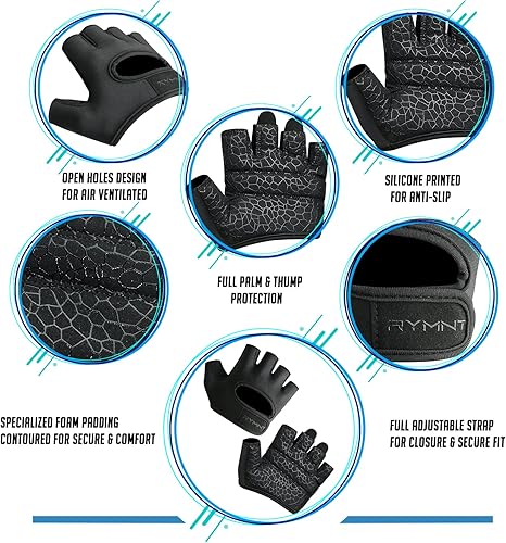 Miniatura 10 de RYMNT Guantes de levantamiento de peso mínimo, guantes cortos de micro entrenamiento, almohadillas de agarre con protección completa de la palma y