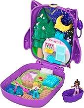 Polly Pocket Pocket World Owlnite Campsite Compact with Fun Reveals, Micro Polly and Shani Dolls, Boat and Sticker Sheet; For Ages 4 and Up, GKJ47