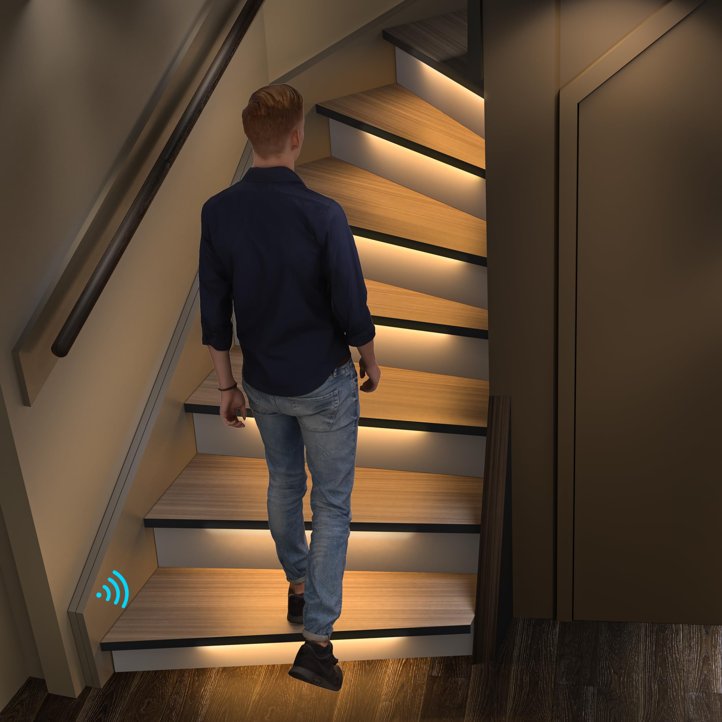 RWOFNIA Motion Sensor with Daylight Sensor Sync Light Up Type LED Stair Lighting Kit SSL-0516, Suilt for 20-40inches Wide Indoor Staircase (Warm White 3000K, 20 Stairs)