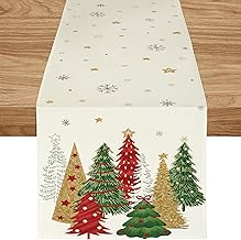 ZWJD Christmas Table Runner 40 x 180 cm Modern Beige with Christmas Trees and Snowflakes, Holiday Decoration for Winter Table, Ideal for Party, Dining Room and Living Room