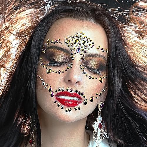 Miniatura 2 de Calcomanías para Halloween con diseño de calavera de azúcar, gemas y diamantes de imitación temporales para el Día de los Muertos, calcomanías de