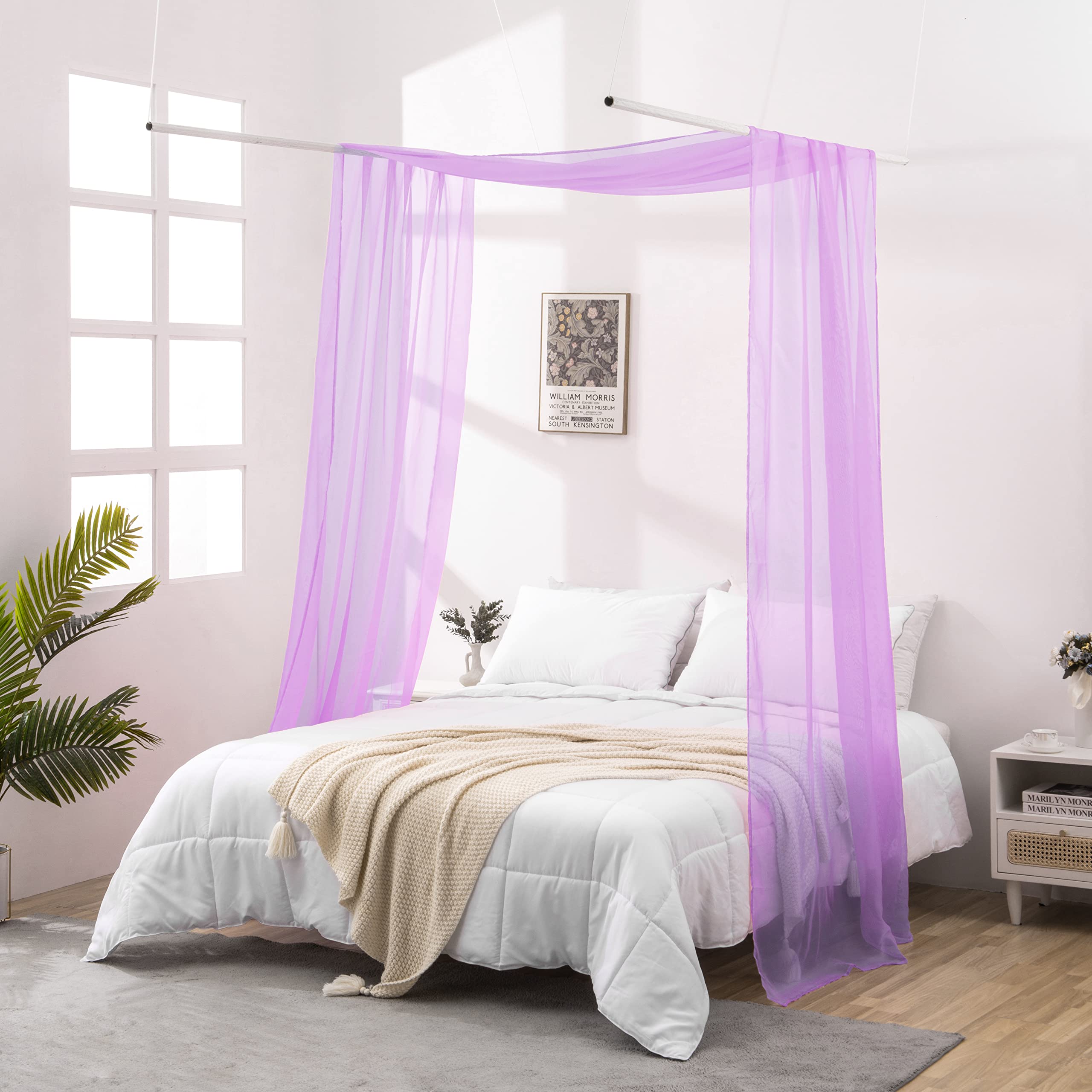 JADE POKE Bed Canopy Curtains 144 Inch Long, Purple Sheer Canopy Bed Curtains, Canopy Netting for Bed, Canopy Bed Curtains Twin Wide 52 (Twin, Purple)